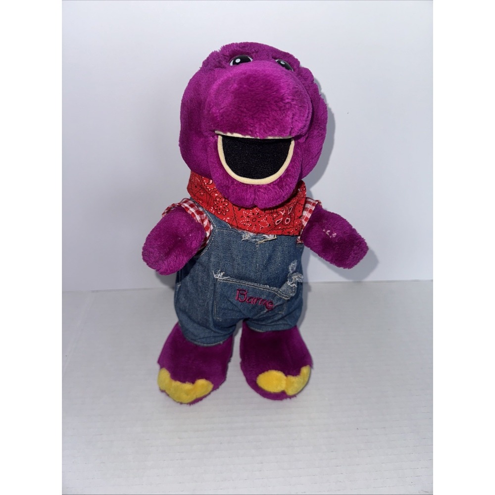 Vintage‎ Barney Plush Stuffed Animal Toy Denim Bibs Overalls Cowboy Western 12"